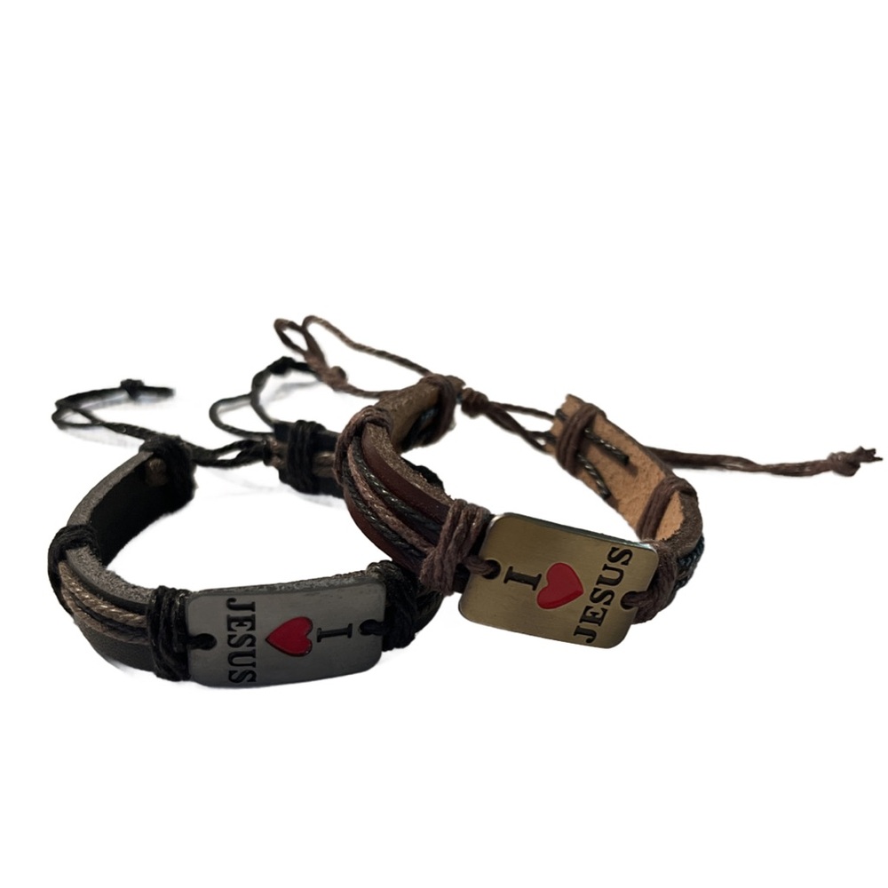 NWOT Gold & Silver Plated Leather "I Love Jesus" Bracelets
